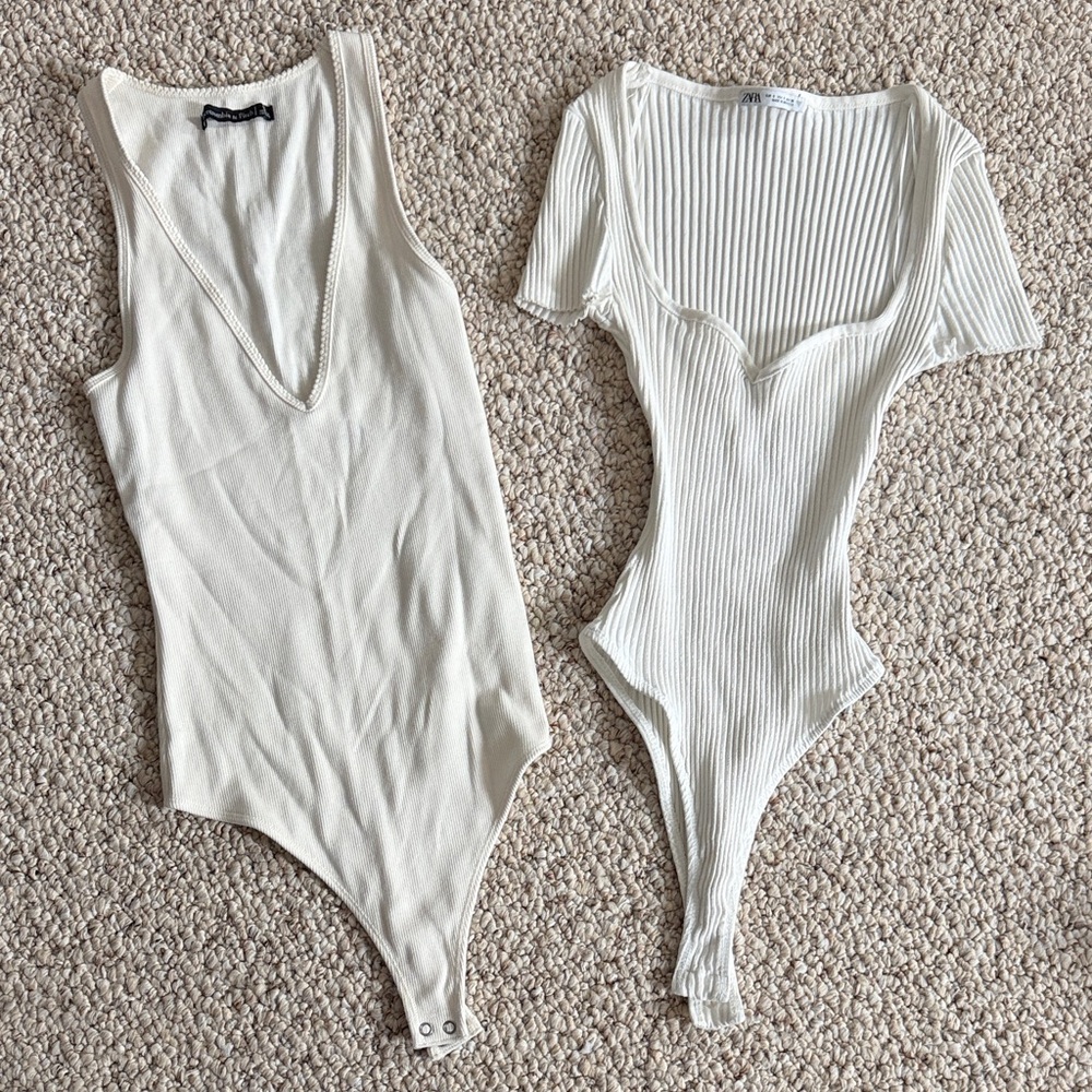 Cream Ribbed Bodysuits Bundle